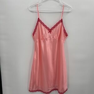Gilligan O'Malley Womens Lace Trim Satin Slip Dress Sz L Pink Coquette Feminine